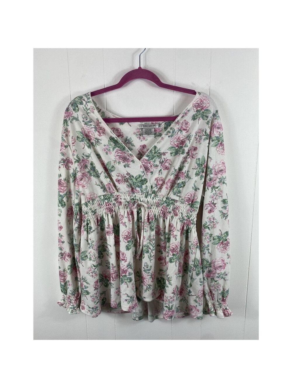 Laura Ashley Floral Shabby Chic Long Sleeve Top XL Cottagecore Fairy Prairie